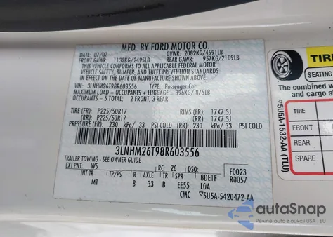 2008 Lincoln Mkz from USA, damaged, VIN 3LNHM26T98R603556